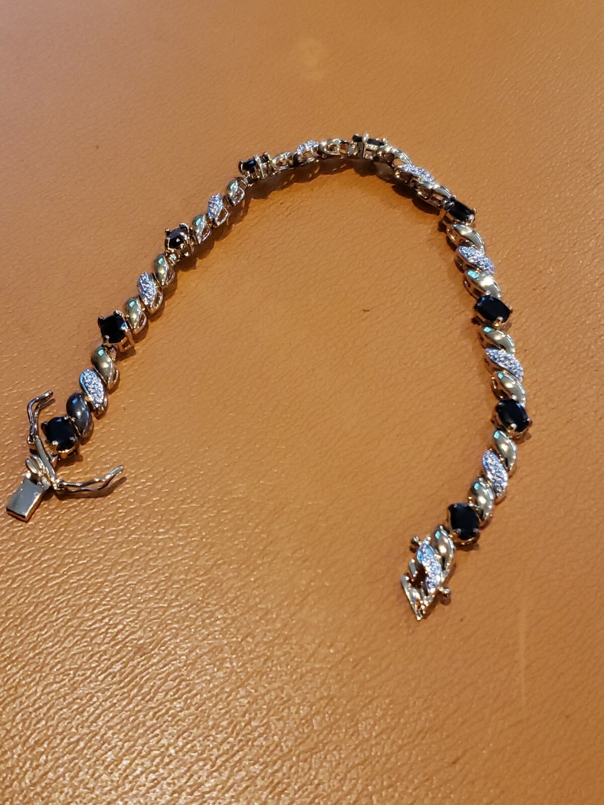 Ross Simons 18K Gold Over Sterling Silver Sapphire Diamond Tennis Link  Bracelet | eBay