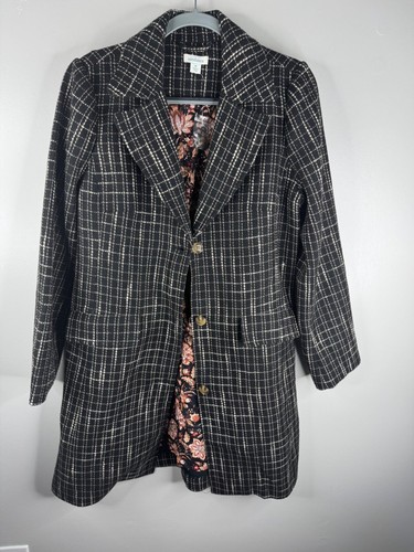 New Sundance Black White Topper Coat Floral Lined Coat Jacket Size M - Picture 7 of 7