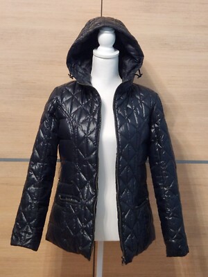 EUC girls ADD DOWN winter down black jacket with hood two sided size S 14 years