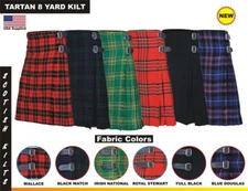 Men Scottish Kilts Tartan 8 Yard Kilt 13oz Highland Casual Kilt 6 colors