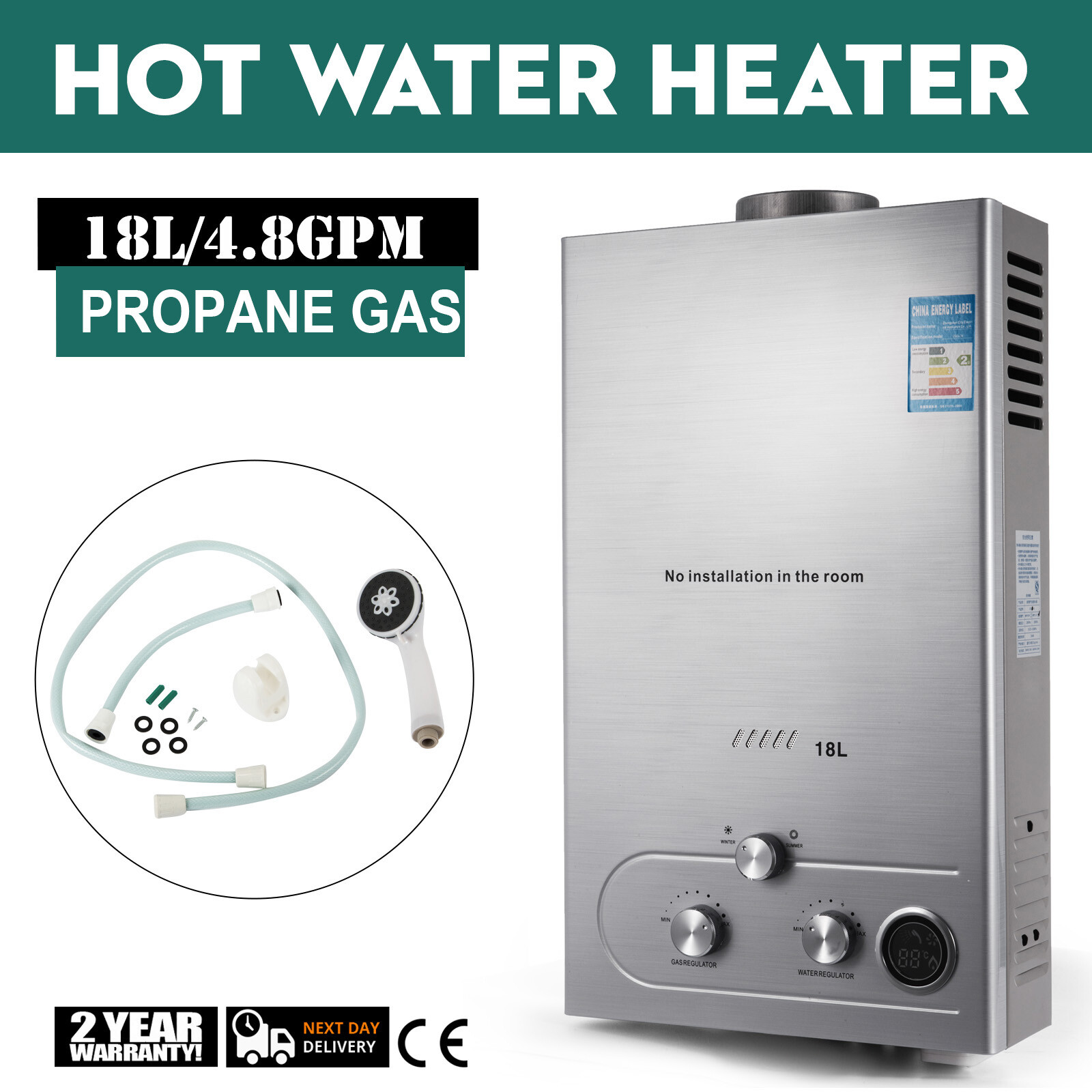 Instant Hot Water Heater 18L 36kw Tankless Gas Boiler LPG Propane  891783525466 | eBay