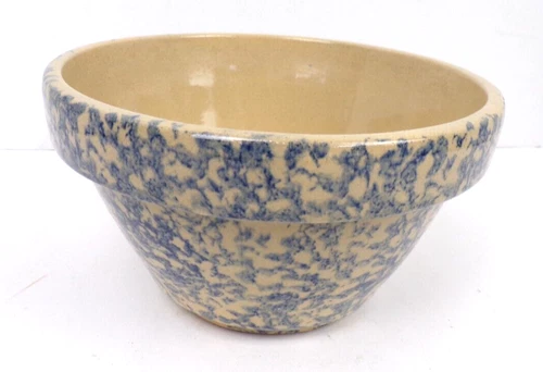 Vintage RRP Co Roseville Pottery Blue Spongeware Mixing Bowl 8"USA