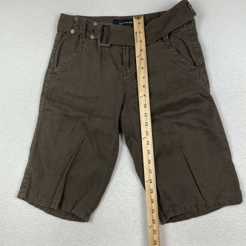 Calvin Klein Capri Shorts Womens 4 100% Linen Brown Pockets With Belt - Picture 7 of 11
