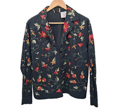 Vintage Black Floral Embroidered 1-button Lined Blazer Jacket Medium Boho Artsy