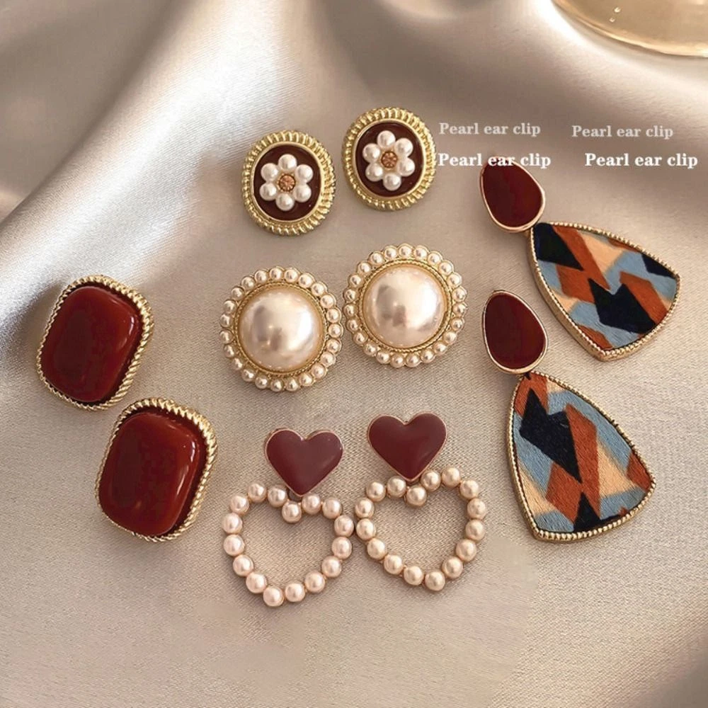 Wine color long earrings deals