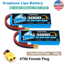 2pcs Yowoo 4S 3000mAh Lipo Battery XT60 150C 14.8V Graphene for RC Drone Truck