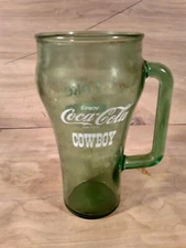 Vintage Whataburger Coca-Cola Cowboy Glass Handled Mug  16oz Green Tint