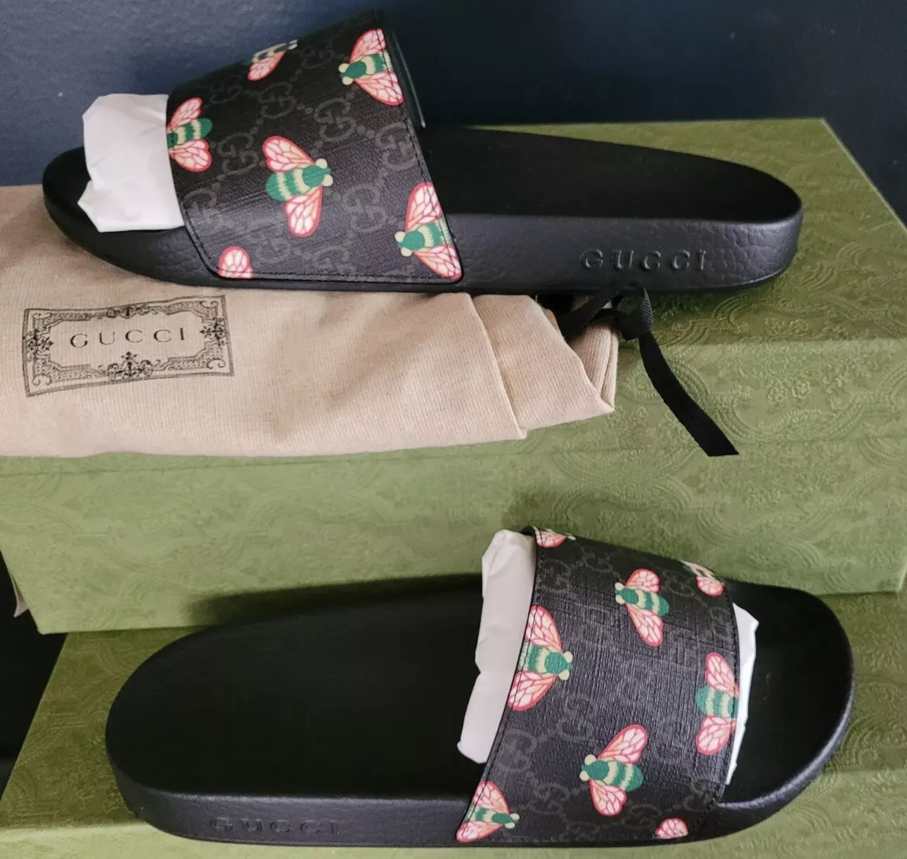 NEUF AUTHENTIQUE GUCCI GG SUPREME H2O ABEILLES SLIDE HOMME GUCCI 9