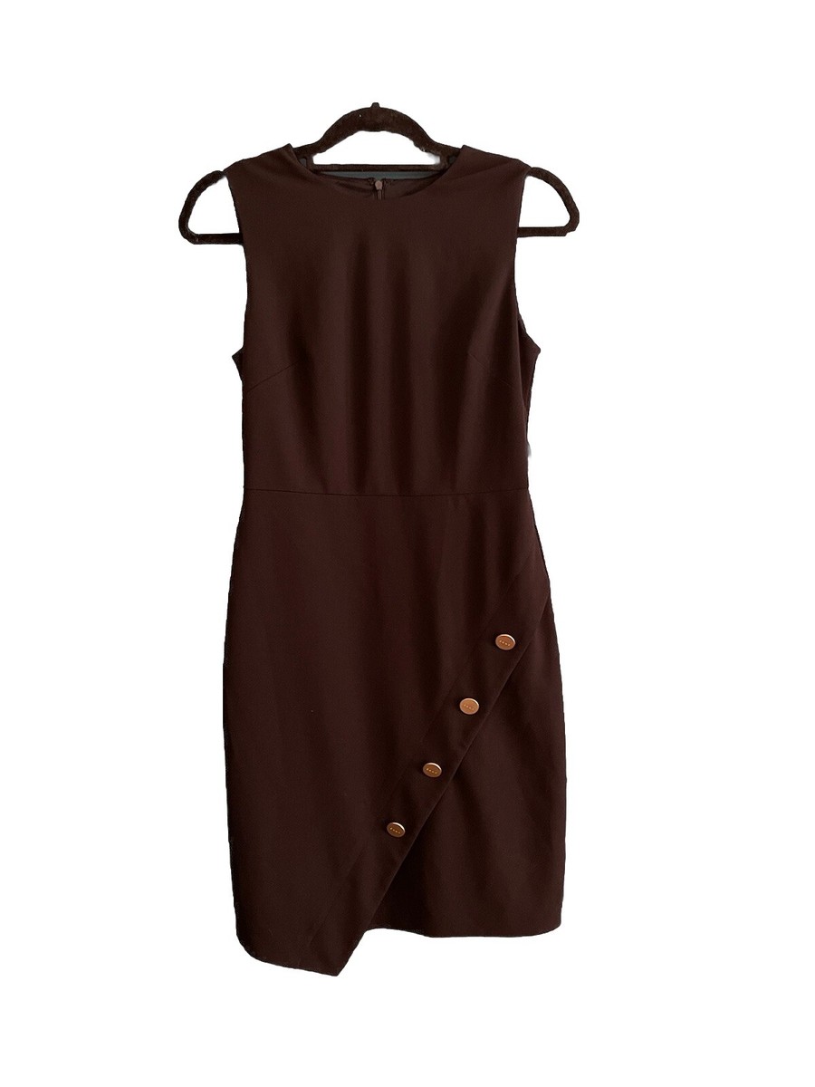 dkny asymmetrical sheath dress $129 Dkny Women's Black Asymmetrical Gold Button Crew Neck Sheath Dress  Size 4