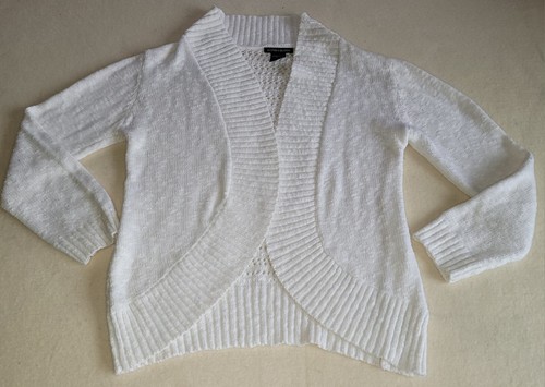Blush & Bloom Cardigan Sweater White Ribbed Open Front Dressy Work Casual Wom Lg - Picture 3 of 8