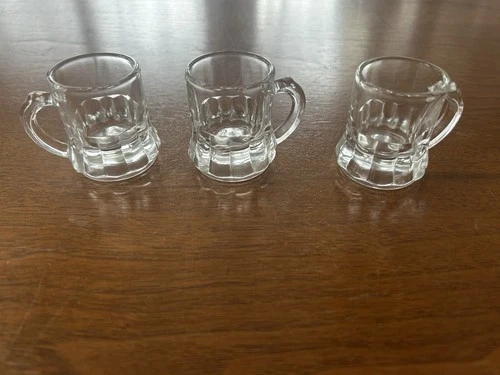 Federal Glass Clear Miniature Mug Shot Glasses With Handle 1 Oz  Vintage Lot 3