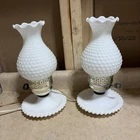 2 Vintage MCM Milk White Glass Hobnail Fenton ?  Boudoir Table Lamps