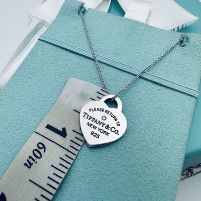 Return to Tiffany & Co Small Diamond Heart Charm Necklace 18” in