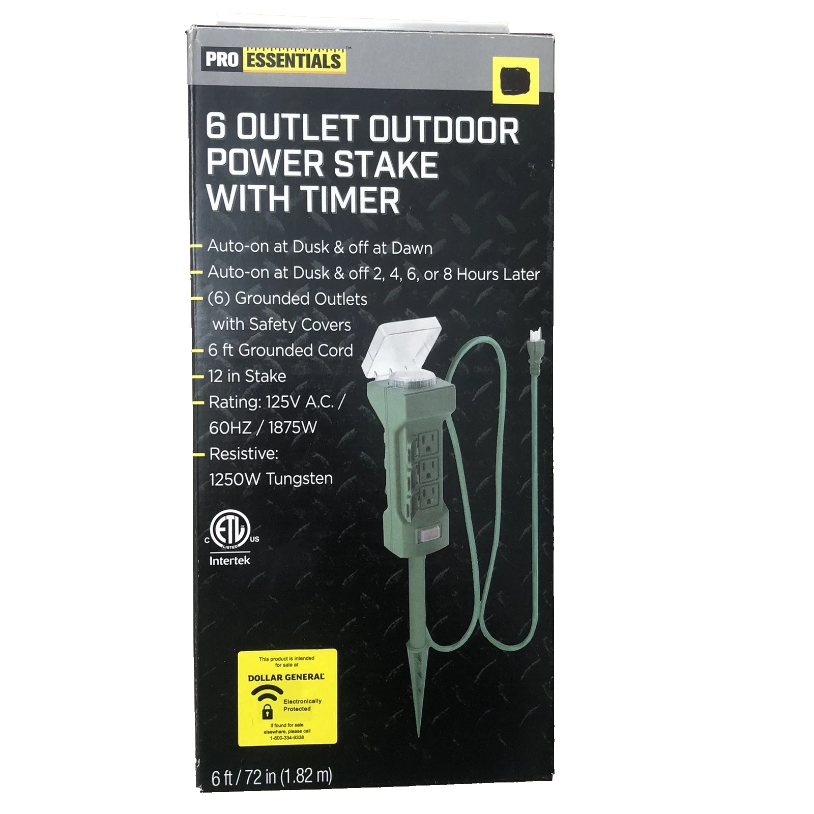 6 Outlet Outdoor Yard Grounded Power Stake Timer DawnDusk Light Sensor UL LISTED