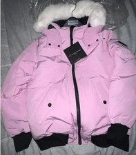 Moose Knuckles White Fur Bomber - Kids Size S.  Black/Black