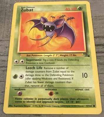 Zubat | 57/62 Common | Fossil Unlimited | SHARP CARD. SEE PICS LP+.