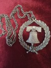 Silver Tone Liberty Bell Medallion Pendant Necklace Vintage Rafaelian Cranston — photo 2