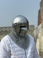 Medieval Knight Bascinet Helmet With Chainmail Aventail Steel LARP Reenactment