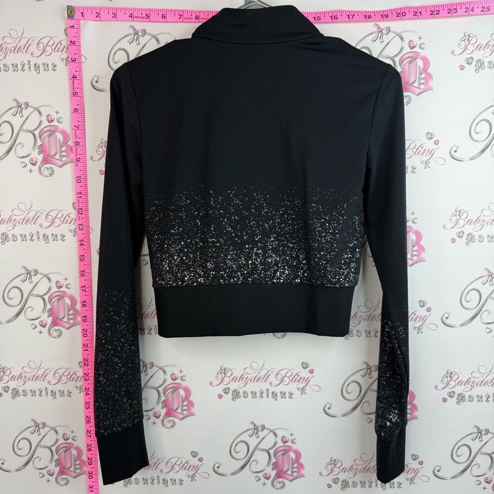 True Religion sweater silver black Zip-Up Jacket with Speckled Shine sparkle image 2