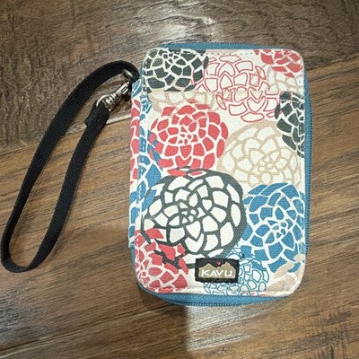 KAVU Zip-Around Wristlet Wallet, Multicolor Floral, Wrist Strap, Card Slots