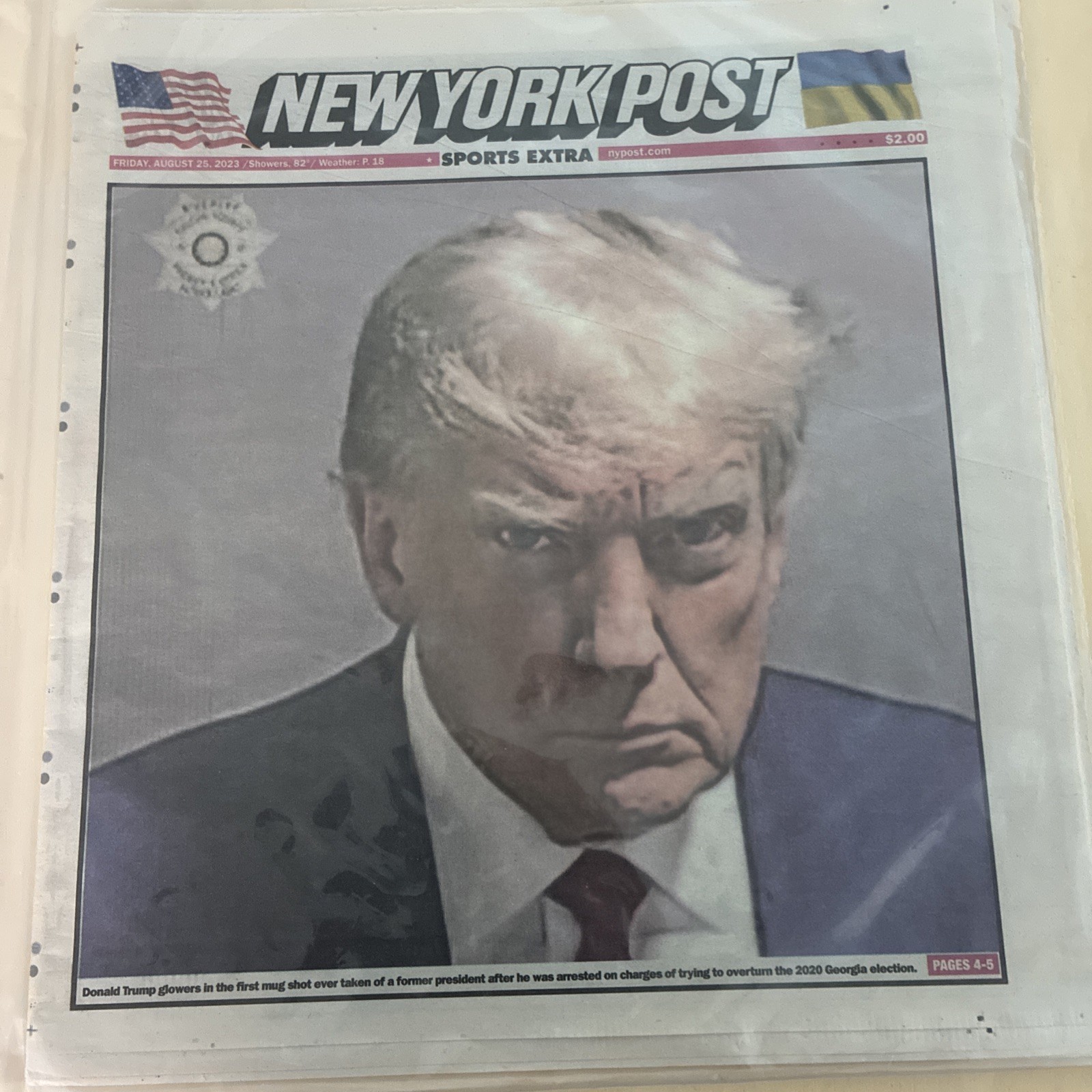 New York Post Donald Trump Mugshot Newspaper 8/25/23