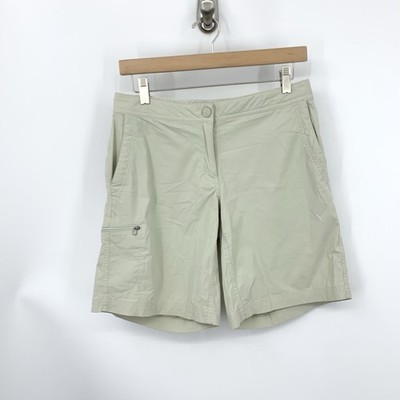 LL Bean Women Size 4 Small Shorts Beige Long Bermuda Cargo Nylon Stretch Adjust