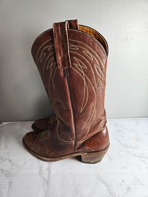 Frye 2329 Made In USA Dark Brown Leather Western Cowboy Boots Men's Size 10 D