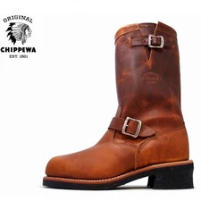CHIPPEWA | Brown Leather Engineer Motorcycle Boots Tan Renegade Cowhide | Size 8