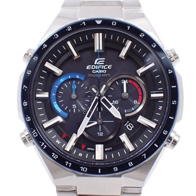 CASIO Edifice World Time Solar Radio Men s Wristwatch Black Dial  SS Belt EQW T6