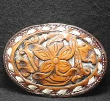 WI13128 REALLY NICE VINTAGE 1970s  FLORAL  ARTWORK FASHION UNISEX BELT BUCKLE