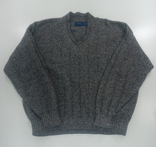 Vtg Cambridge Classics Mervyns Cable Knit V Neck Gray Sweater Men Sz L Made USA
