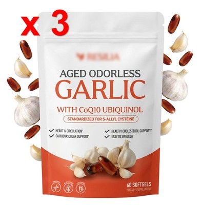 Resilia Aged Odorless Garlic Extract 600mg Softgels With CoQ10 Ubiquinol 60Count