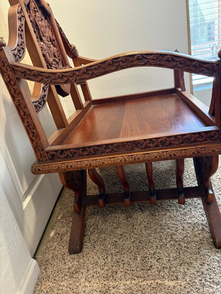 Silla tailandesa Howdah elefante palo de rosa, tallada a mano, antigua vintage Foto 4 de 4