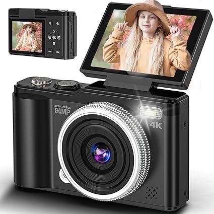 4K Digital Camera For Beginners, 64Mp, 180° Flip Screen, Vlogging Ready