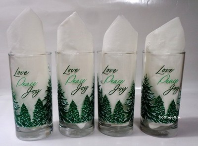 4 New Royal Norfolk by Libbey Winter Pine Woodland Tumbler Cooler Glasses 16 Oz.