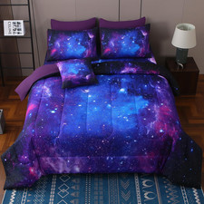 Twin Galaxy Purple Comforter Sets Blanket,6 Piece Bed in a Bag 3D