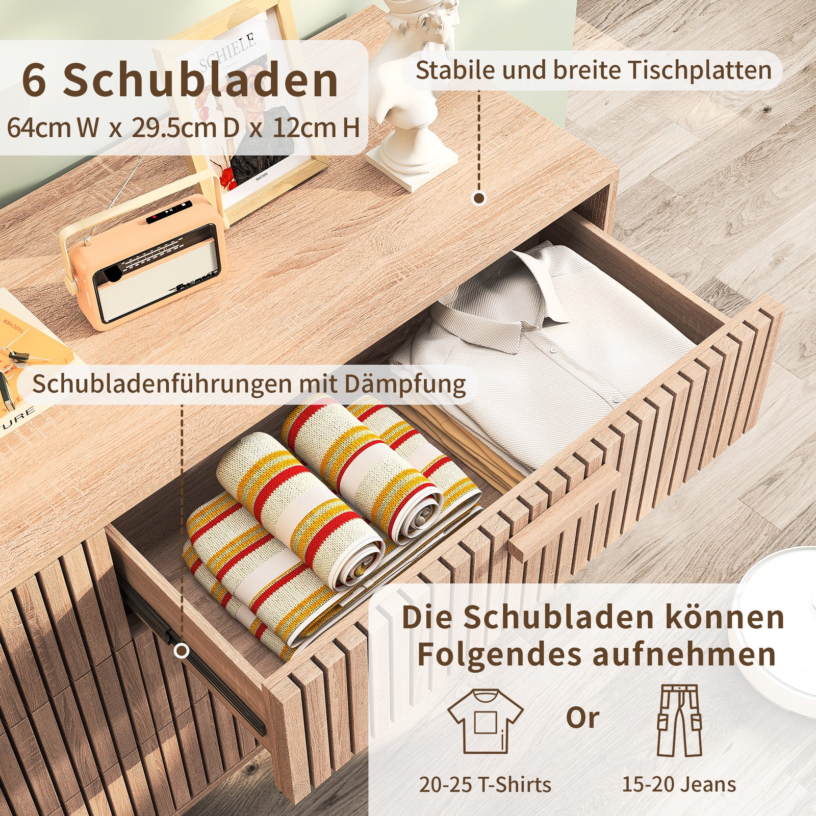 Kommode mit 6 Schubladen Sideboard Schrank Anrichte Highboard 100cm modern Möbel