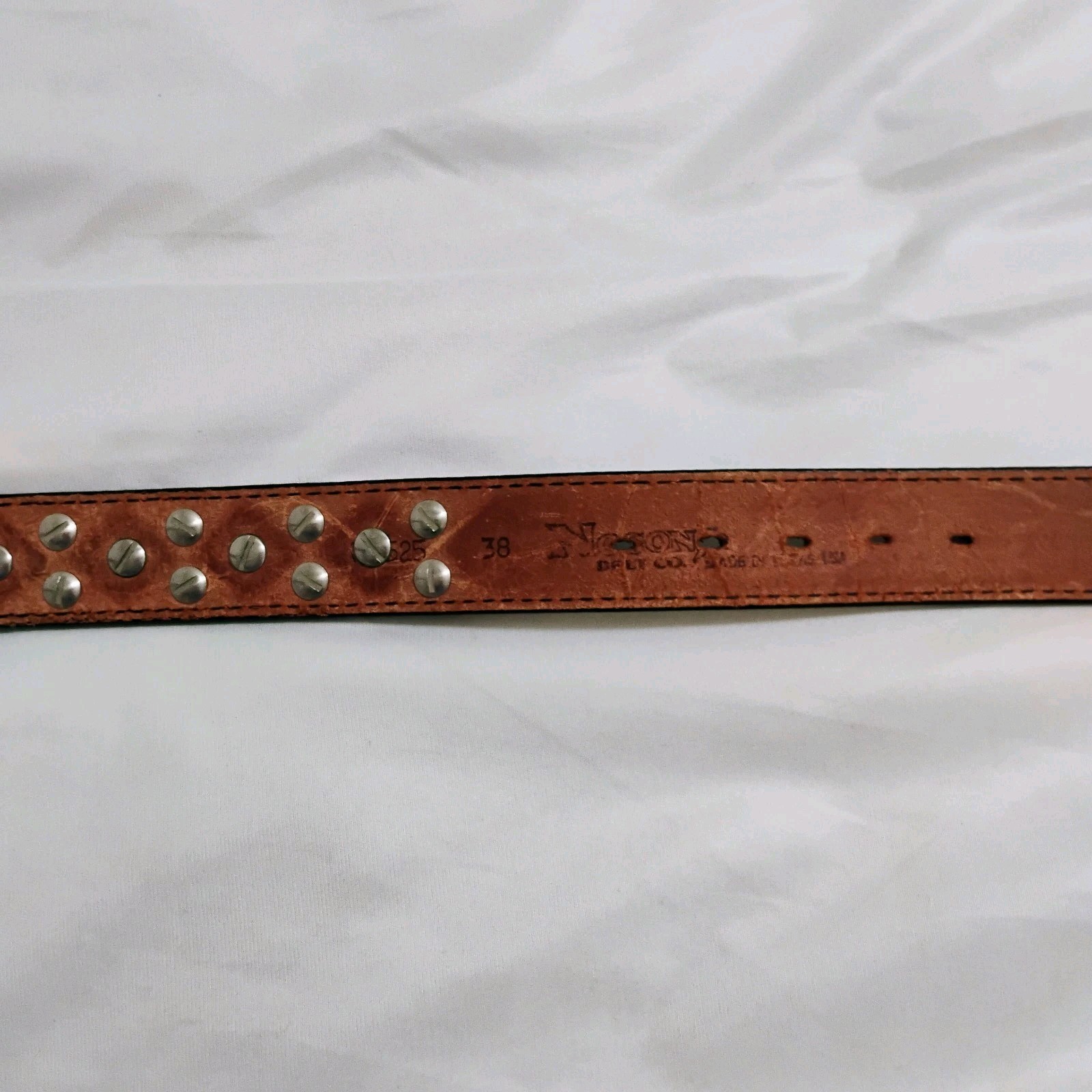 Vintage Nocona Belt Co Studded Leather Belt Western Sz 38 Brown Made In Texas