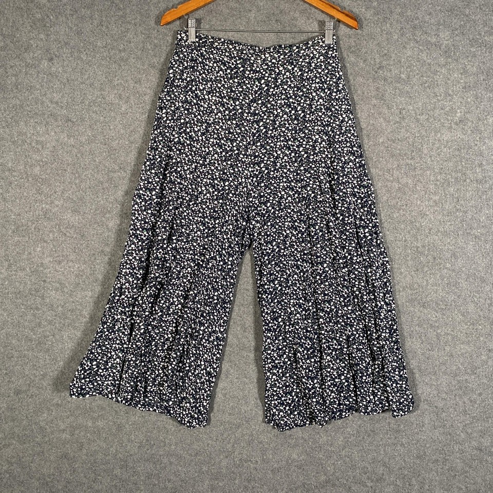 Henry Oscar Pants Womens 12 Blue Floral Wide Leg Cropped Culottes Palazzo 9C