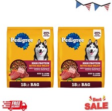 Comida seca para perros 2P pedigrí alta en proteínas sabor a carne de res y cordero, bolsa de 18 libras