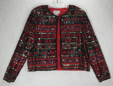 Vintage Papell Boutique Evening Jacket Women Size L Beaded Sequined Silk