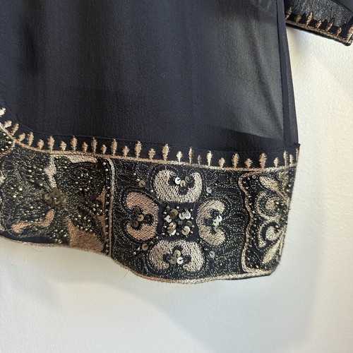 Women's Chico's Jacket Sz 2 Semi Black Sheer Tie Front SILK Artemisia Gwenyth - Picture 9 of 10