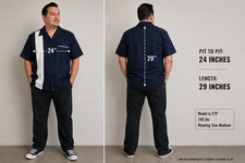 Men s Bowling Shirt Medium Navy White Steady Retro Rockabilly Button Up