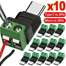 USB Type C Solderless Connector Screw Terminal Adapter Male to 2 Pin 10PCS
