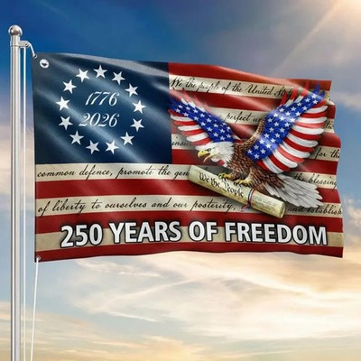 American Eagle Flag 250 Years Freedom USA Printed Banner