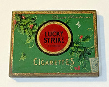 VTG Antique WW2 Era Lucky Strike Cigarettes Merrie Christmas Tin Container