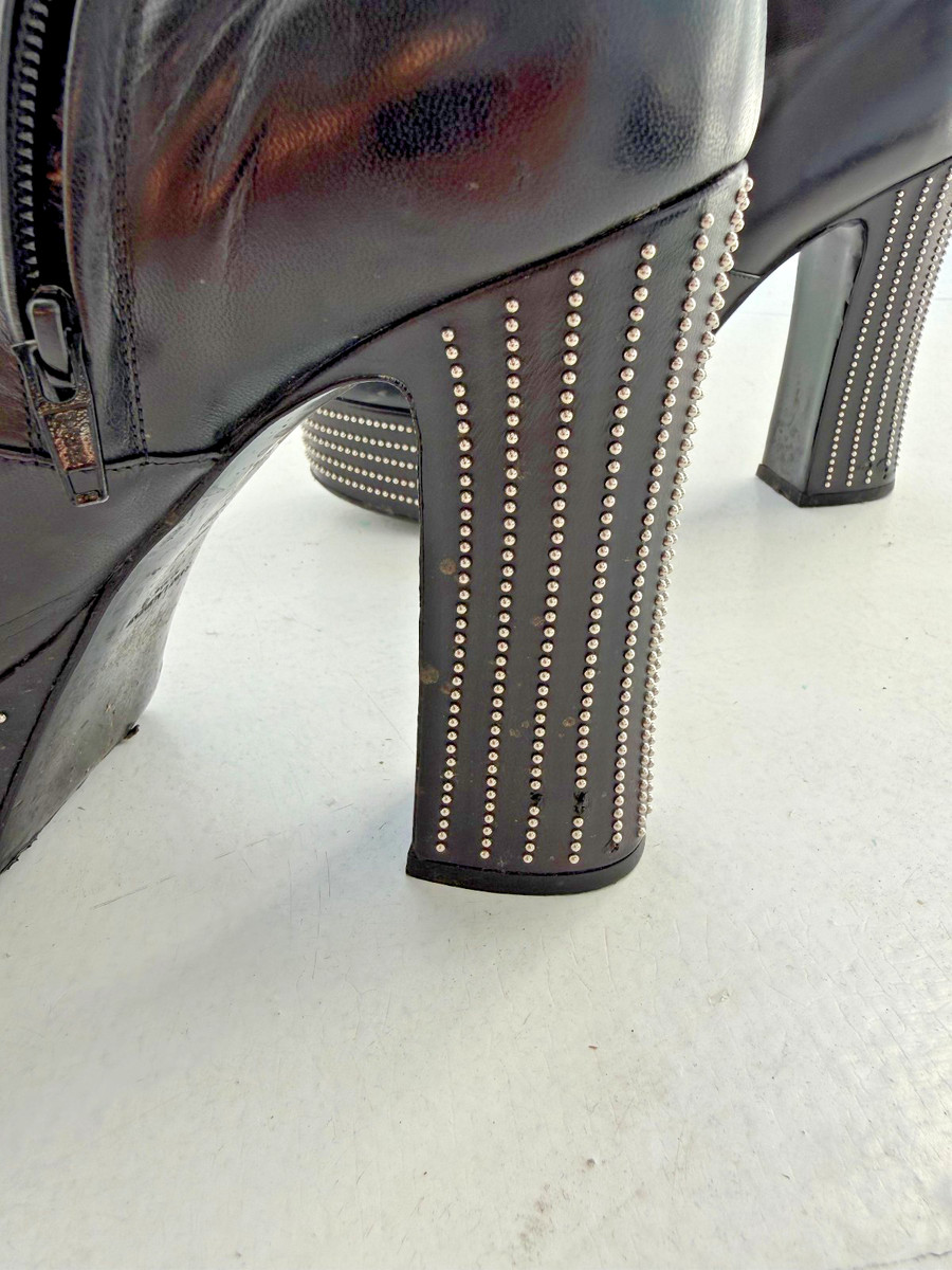 Saint Laurent Black Leather Studded Platform Boots, Model-Owned, Dust Bags, 38.5 View 4