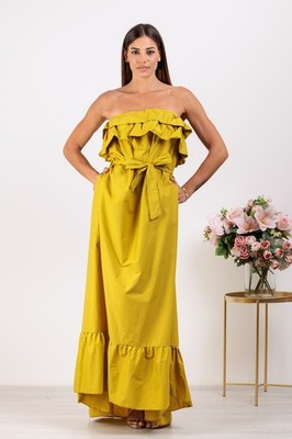 Damen Volant Kleid Baumwollkleid lang komplett elegant festlich VEQUE