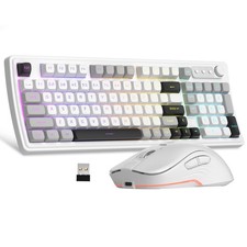 V990 Creamy Wireless Keyboard Mouse Combo 99 Keys RGB Backlit Rechargeable