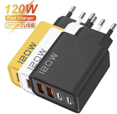 120W USB-C 4-fach Schnellladegerät 2x USB-C 2x USB-A Charger Mehrfach Stecker